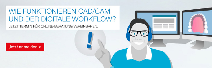 Vereinbaren Sie eine individuelle Online-Beratung passend zum Henry Schein ConnectDental CAD/CAM Portfolio